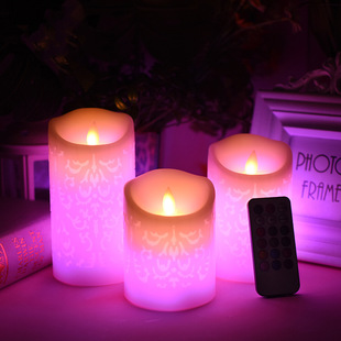 Foreign trade hollow paraffin wax candle creative led color remote control 8cm candle lamp restaurant bar hotel real candle factory
