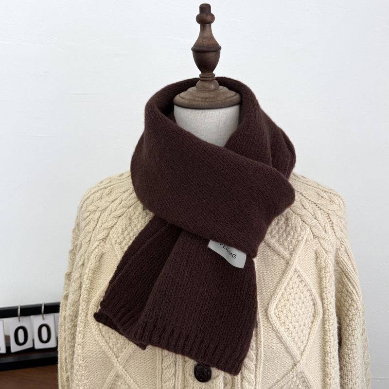 韩系氛围感纯色针织毛线围巾女秋冬季仿羊绒冬天保暖小围脖男批发