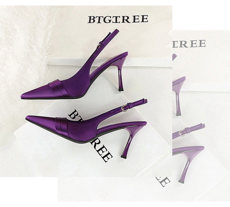 Escarpins élégants à bout pointu en satin avec dos ouvert et bride à la cheville - Escarpins pour femmes pour fêtes et soirées_voghion.com
