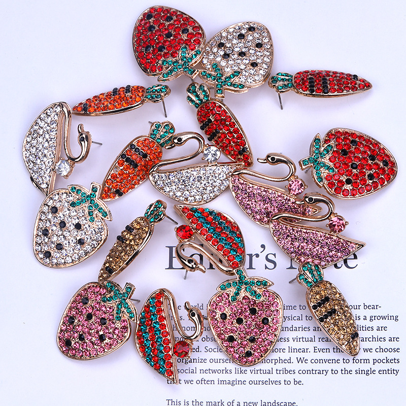 DH Korean Edition Strawberry Full bore Ear Studs Fashion Network Red Street Trend Earrings personality Explosive money Selling One piece On behalf of
