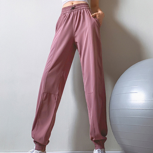 European and American new loose fitness sports pants, ankle-tie running summer thin trousers, high-waisted quick-drying yoga trousers for women