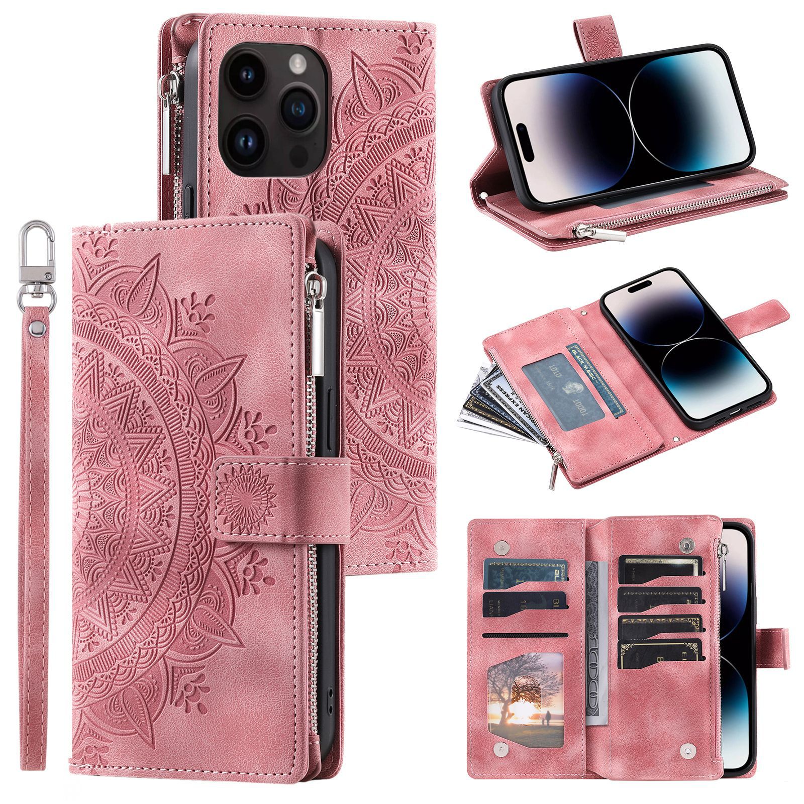 Coque téléphone en cuir gaufré avec porte-cartes pour mobile_voghion.com