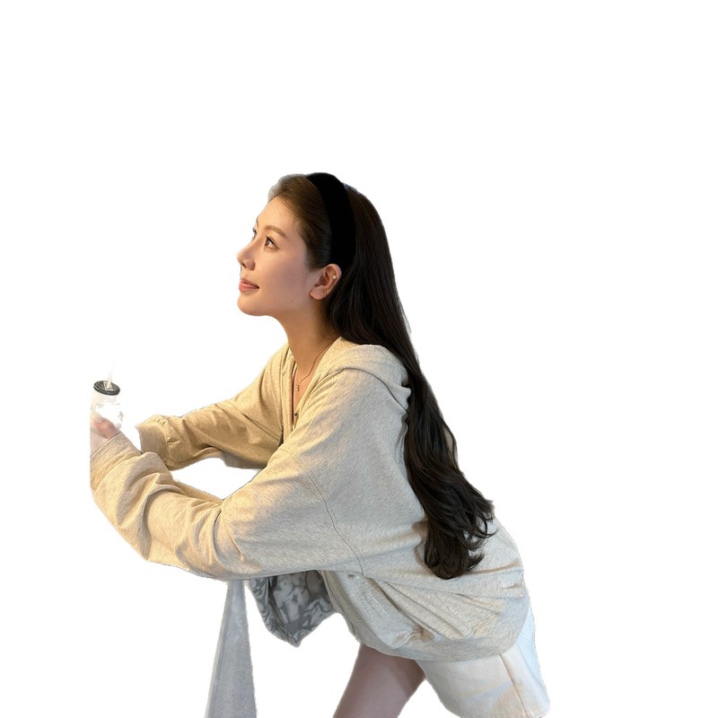 蝶宝嘻松松软软通勤挚爱浅花灰连帽即墨卫衣开衫女早秋宽松衣外套|undefined