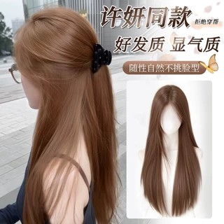 【许妍同款发型】假发全头套女前额蓬松减龄仿真发长直栗棕色假发