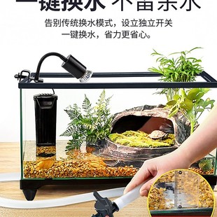 Ultra-White Glass Turtle Tank Home Small House Breeding Box with Terrace Turtle Tank Ecological Fish Tank Gold Small