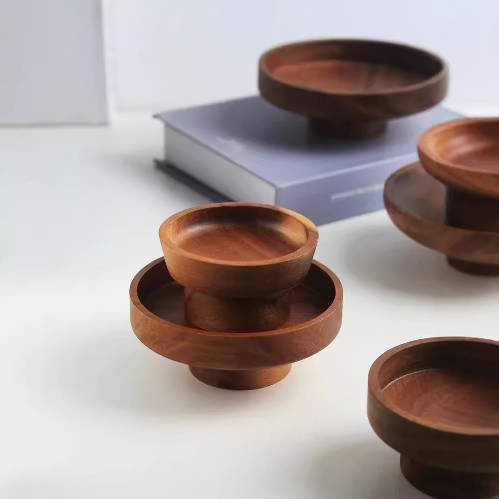 Plato de bocadillos de madera maciza alto Plato de bocadillos Plato de postres Plato de frutas secas Plato de pastelería retro