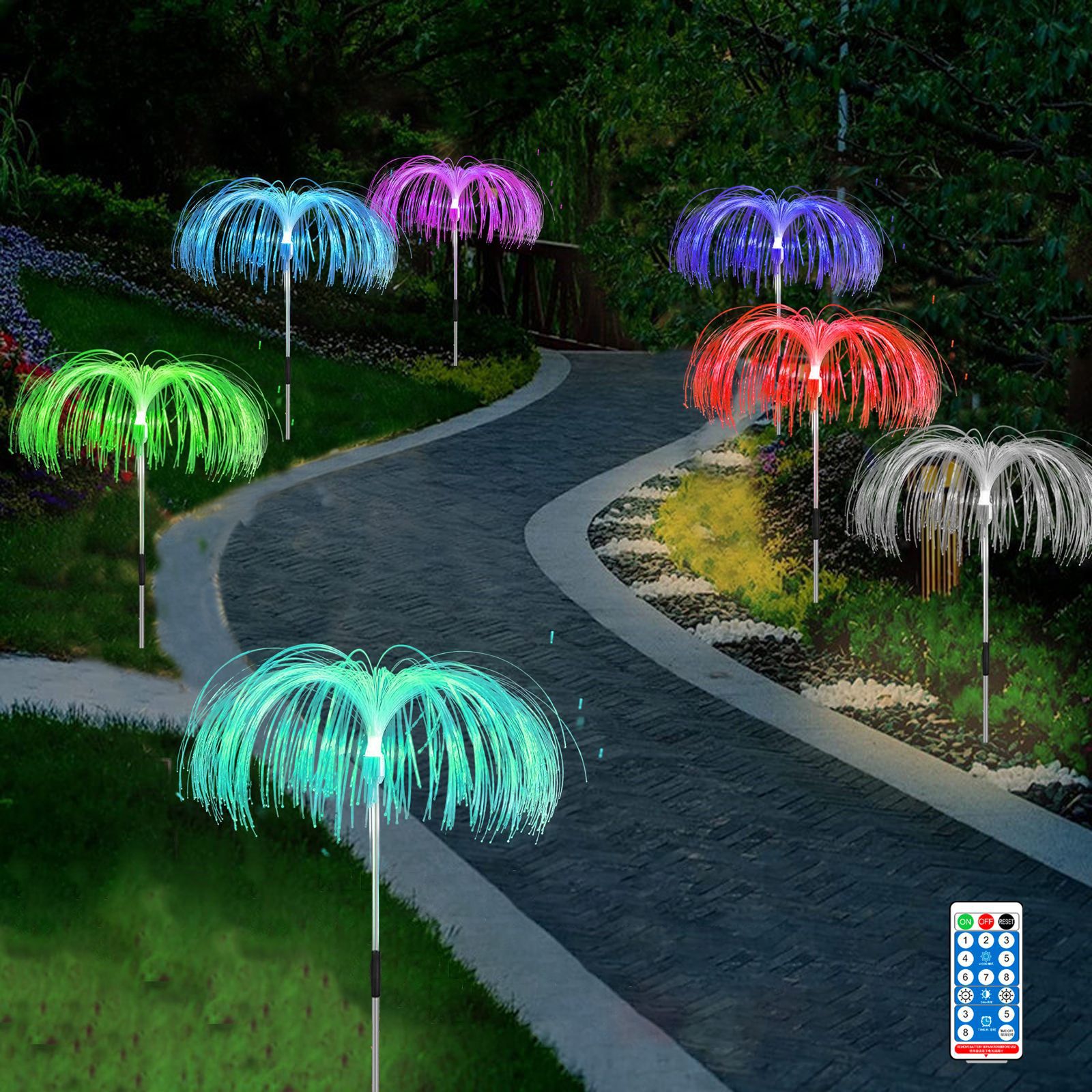 Lumières solaires extérieures lumières à fibres optiques lumières solaires à dégradé coloré guirlande lumineuse solaire pour pelouse décoration atmosphère lumières solaires de jardin_voghion.com