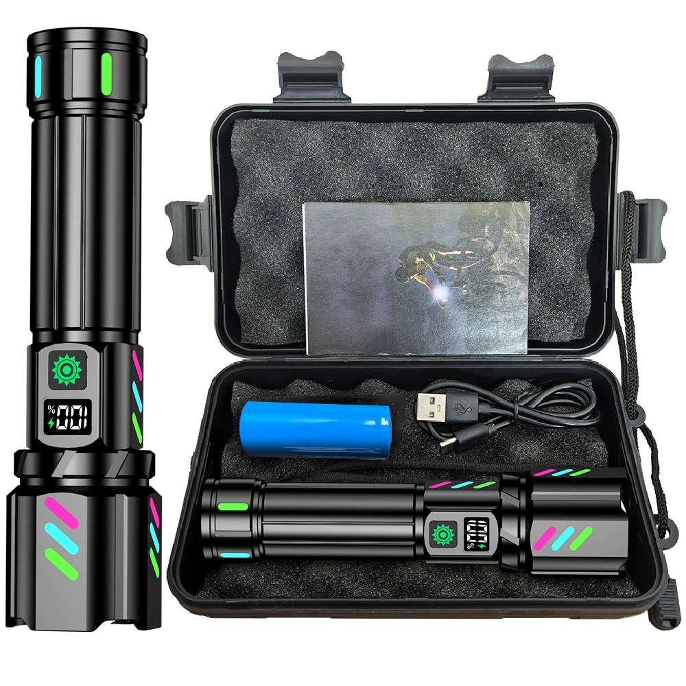 Многофункциональный фонарик для трансграничного использования, уличный мощный лазерный фонарик с цифровым дисплеем, перезаряжаемый, 20 Вт, белый лазерный фонарик