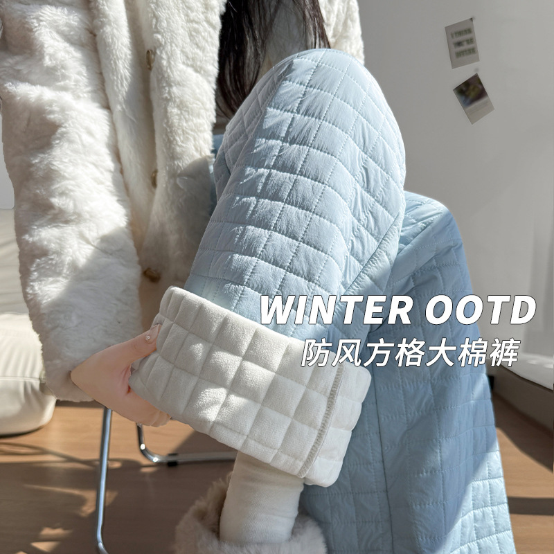 韩系夹棉阔腿裤女加绒加厚秋冬设计感防风保暖直筒垂感两穿休闲裤
