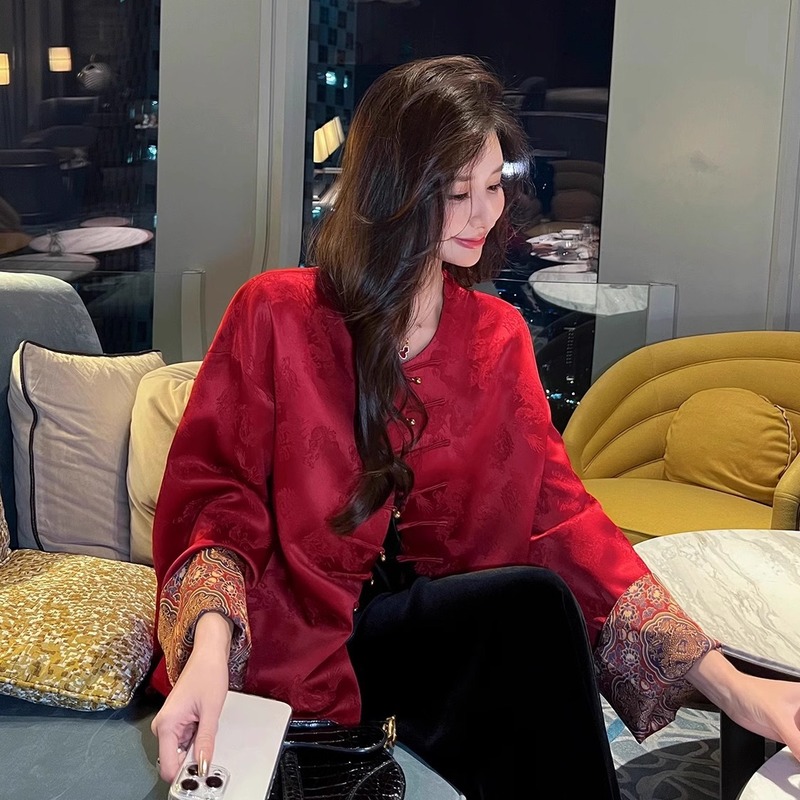 红色新中式国风外套女春秋季新款高级感唐装高端盘扣时尚上衣|undefined