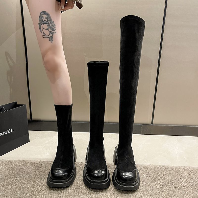 Over-The-Knee Boots 2023 Autum New Slim Boots Thick-Soled Women's Short Boots Versatile Fashion Simple Thick Heel Elastic Boots Over-The-Knee Boots 2023 Autum New Slim Boots Thick-Soled Women's Short Boots Versatile Fashion Simple Thick Heel Elastic Boots
