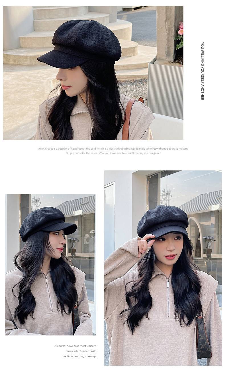 Women's Casual Solid Color Curved Eaves Beret Hat display picture 3