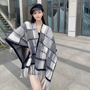 Factory direct retro British high-grade temperament plaid fashion tassel cashmere all-match warm shawl cape