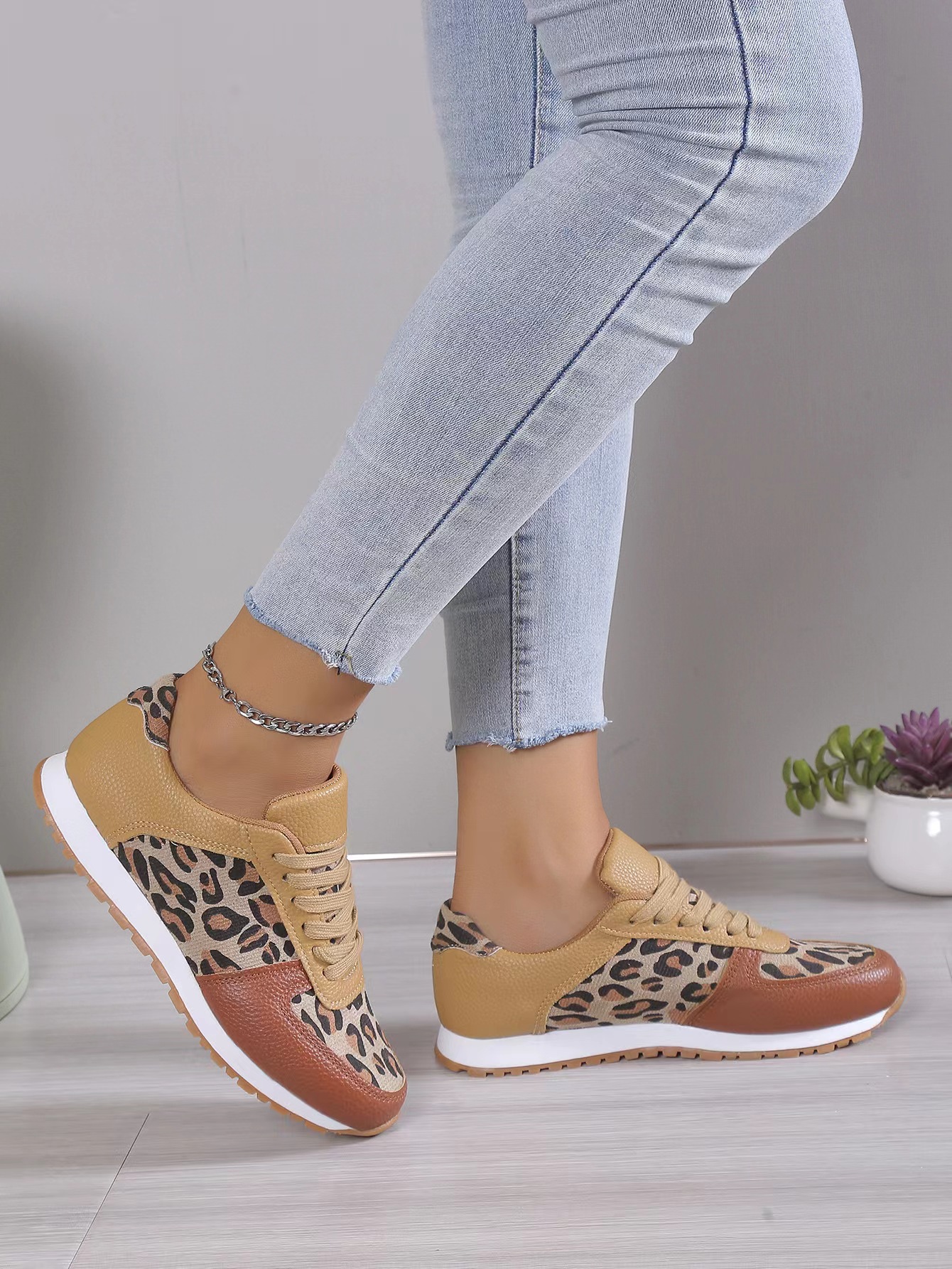 Damen Freizeitschuhe Mit Leopardenmuster Und Dicker Sohle_voghion.com