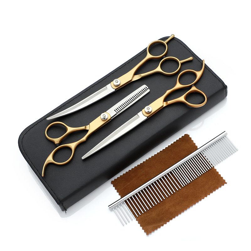Venta al por mayor de fábrica mascota corte de pelo herramientas de belleza traje profesional de corte de pelo de perro tijeras curvadas perro corte de pelo traje