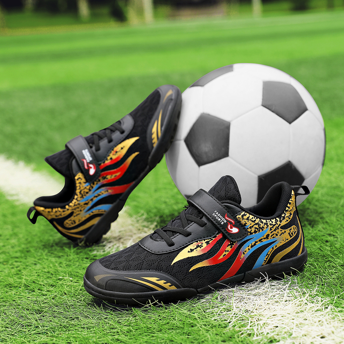 New Children's and Youth Soccer Shoes for Boys, with Anti-Slip and Breathable Design for Students, Suitable for Competition and Training, Featuring Velcro Short Studs