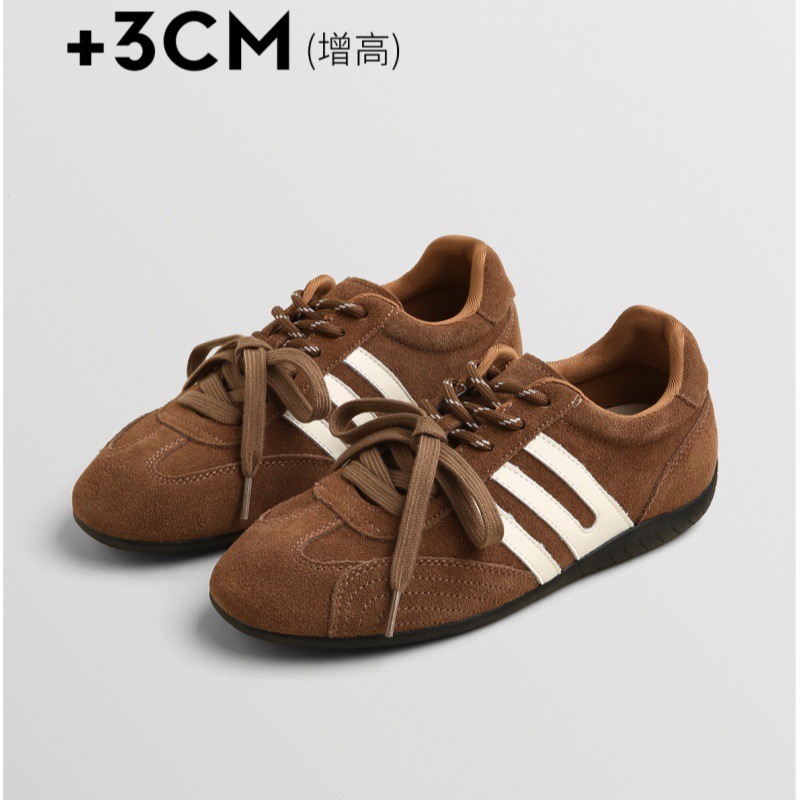2025 New Autumn Soft Leather Coffee-Colored Racing Shoes for Women, Retro Thin-Soled American-Style Casual Fashion Training Shoes