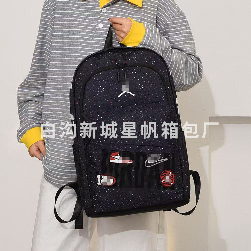 Cross-Border New Model Aj Jumpman Backpack with Velcro Badge Travel Bag for Men and Women Casual Outdoor Backpack Wholesale