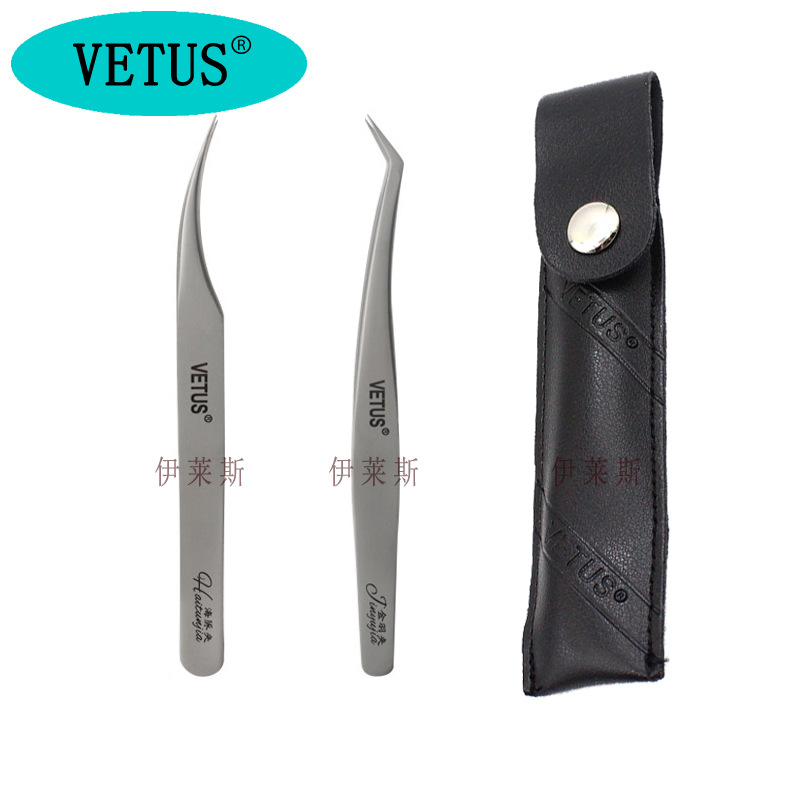 电商热销款VETUS镊子不锈钢开花夹子美睫弯头鹰嘴金羽夹海豚夹