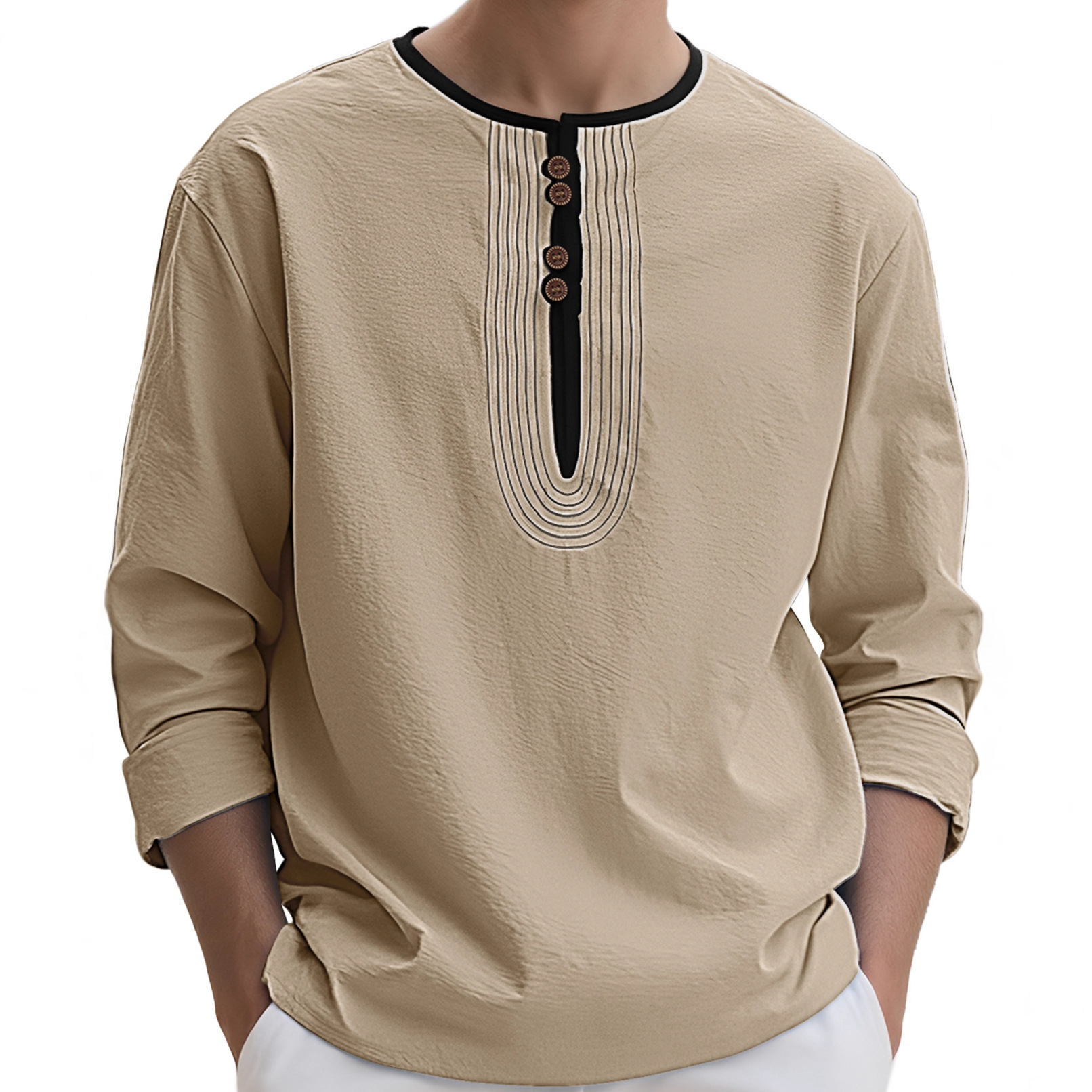 Amazon nueva camisa de playa casual de hombre europea y americana TEMU algodón lino deserto camisa polo de manga larga