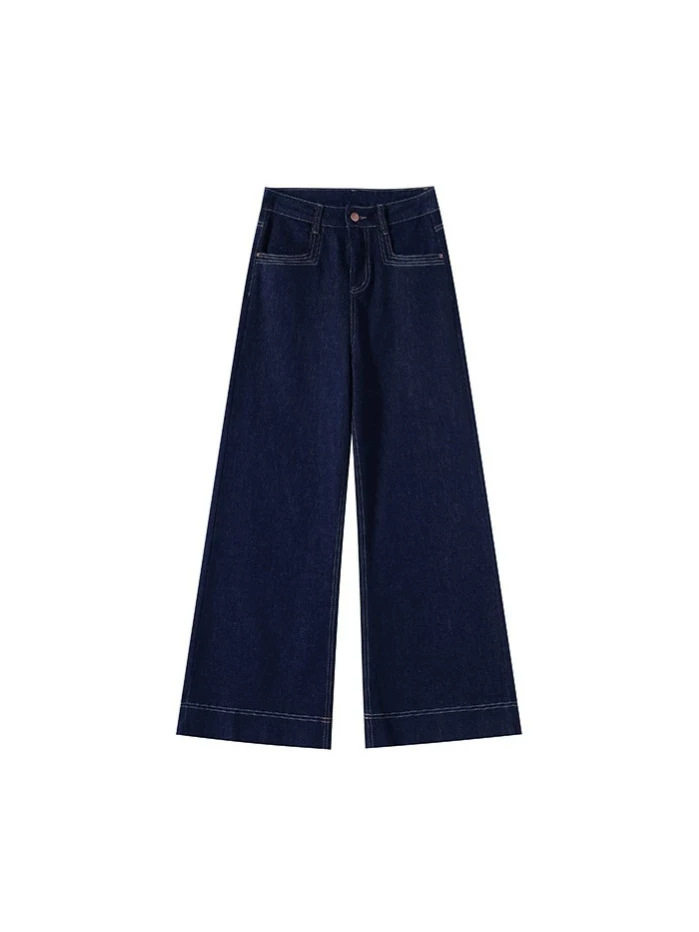 Quần jean nữ cạp cao ống đứng dáng rộng màu xanh denim, dày dặn — Denim Blue - Quần dài & Quần, Denim Blue - Quần jean crop top, Quần Croptop Đen, Quần Dài Màu Xanh Denim