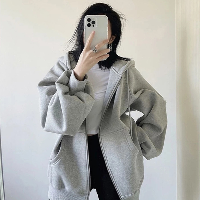秋冬加绒加厚灰色卫衣外套女秋款连帽运动套装开衫女款2025新款|undefined