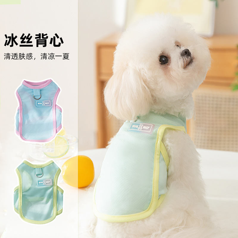 Verano perro delgado chaleco de seda de hielo fresco gato transpirable de dos pies Teddy Bomei perro pequeño ropa para perros