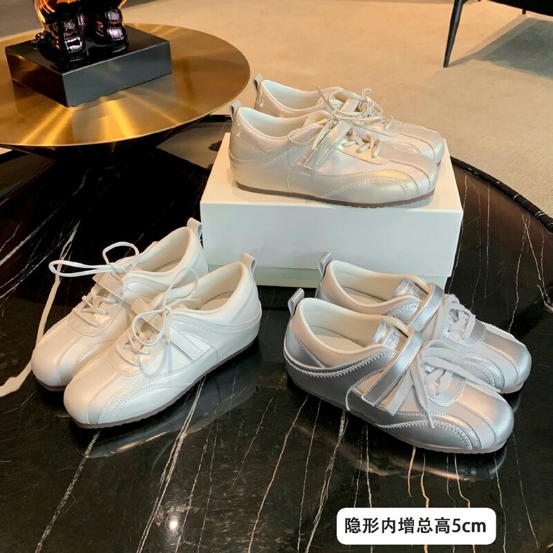 Cowhide Version~Grape Ma Style Women's Sneakers with 4cm Hidden Height Increase, Velcro Strap Casual Sports German Training Shoes
