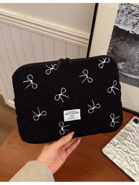 Korean new plush bow girl 11 inch ipad liner bag 13 14 inch laptop storage bag