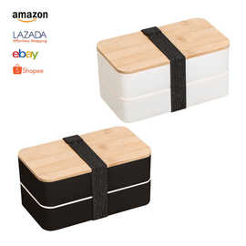 跨境小麦秸秆饭盒日式双层便当盒家用分格可微波炉饭盒学生午餐盒