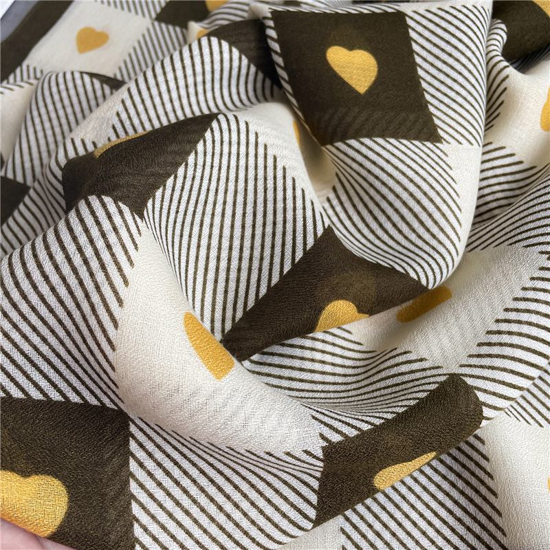 180g Weight Scarf Classification Street Occasion cotton and linen Material Lattice, Heart Shape Pattern Spring, Autumn Season Women's Gender IG Style Style Women's Ig Style Lattice Heart Shape Cotton And Linen Scarf 5