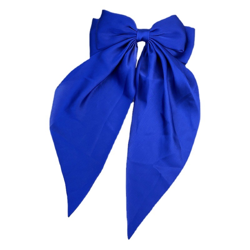 Solid Color Long Hair Clip with Large Bow and Long Streamer for the Back of the Head, Popular Style with High Crown Effect, Slimming Spring Clip Hair Accessory