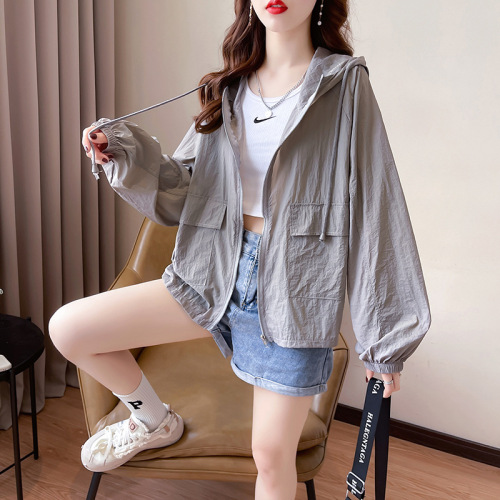 Women's Sun Protection Shirt, UV Protection Summer Fashion Loose Hooded Zipper Design Thin Casual Open Hooded Jacket