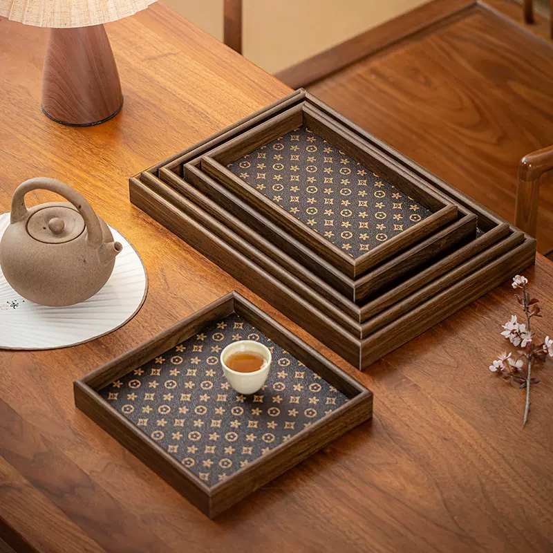 茶盘复古高档轻奢文玩长方形茶水酒杯首饰胡桃木收纳木质茶盘托盘