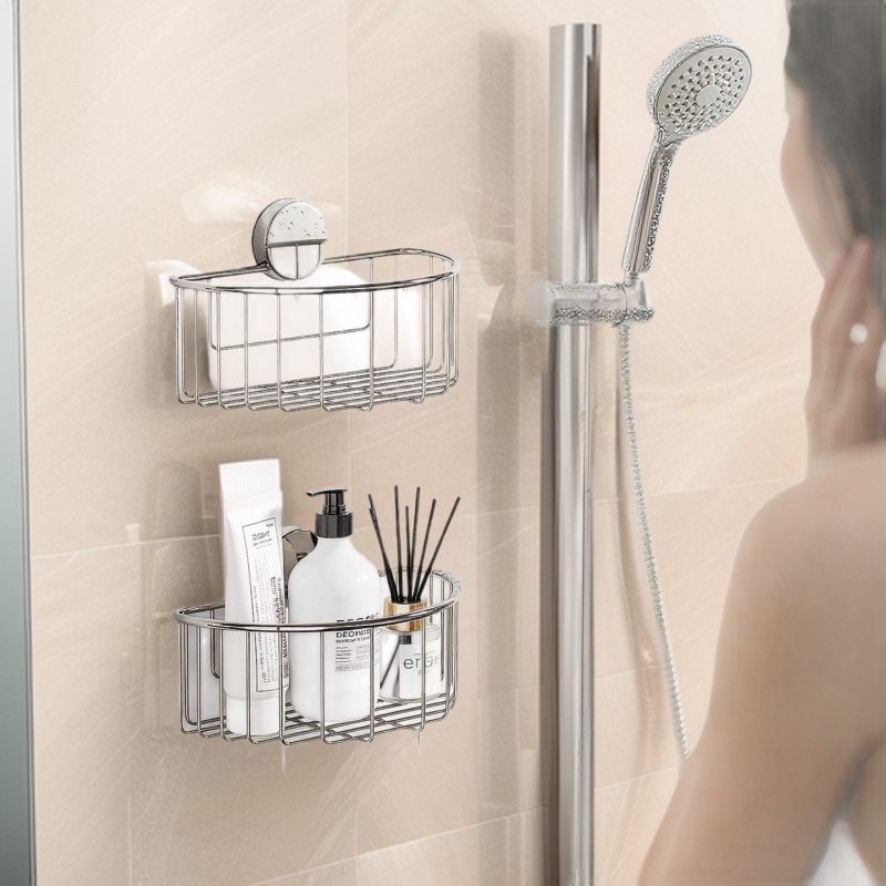 Stainless Steel Suction Cup Storage Rack for Bathroom Vanity, No-Drill Wall-Mounted Organizer with a High-End Feel