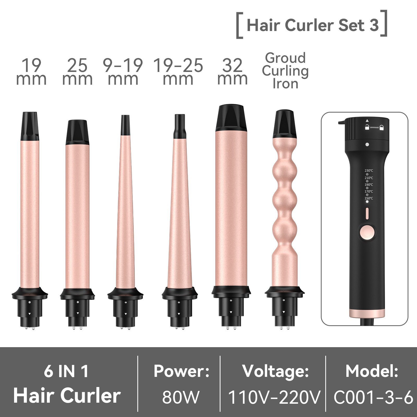 El rizador de pelo intercambiable todo en uno más vendido de Amazon, rizador de pelo para ondas grandes, rizador de pelo multifuncional de cerámica al por mayor