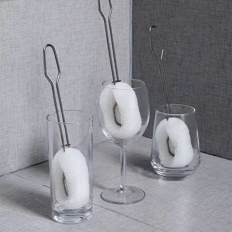 Pulsera de acero inoxidable Limpieza cepillo de taza 304 acero inoxidable metal cepillo de taza esponja cepillo de taza larga barra cepillo de taza mayorista