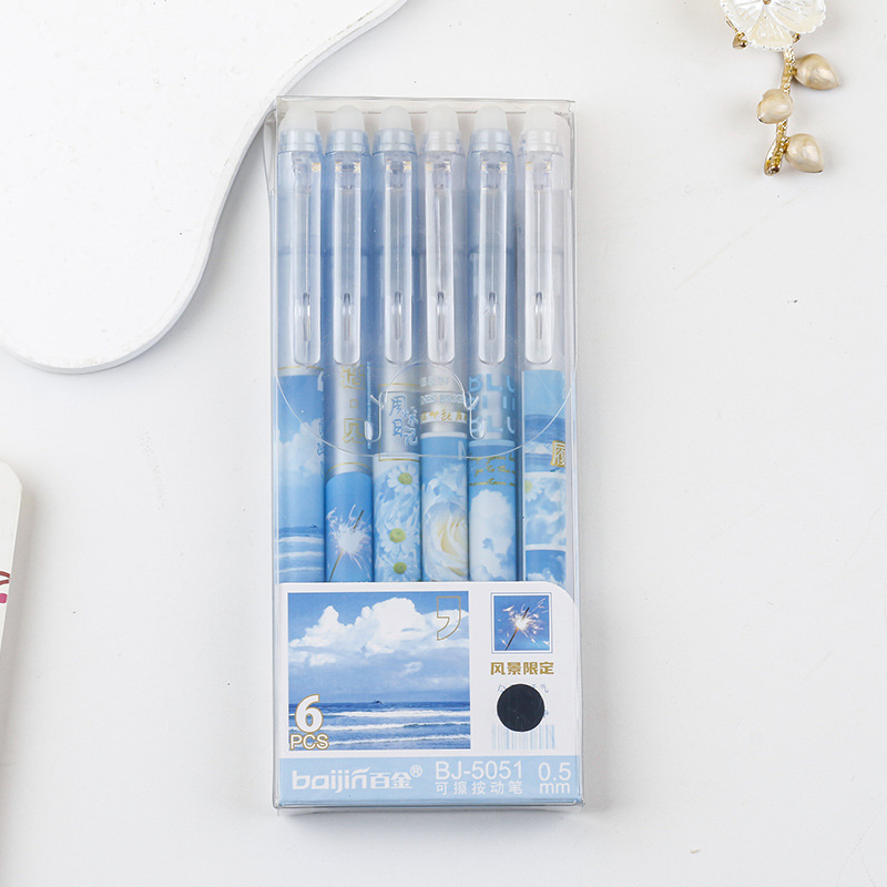 Presione el lápiz limpiable azul cristal 0.5 azul lápiz mágico limpiador pulsador lápiz neutro alto valor de la cara en el viento lápiz azul limpiable
