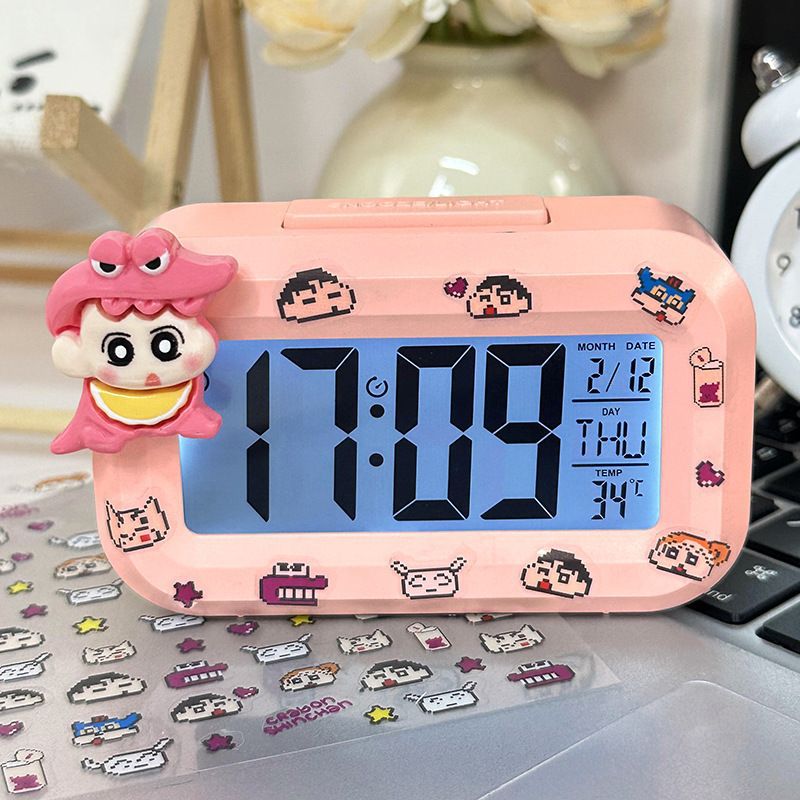 Đồng hồ báo thức màu hồng [Cá sấu Ninnie + Pin + Nhãn dán]