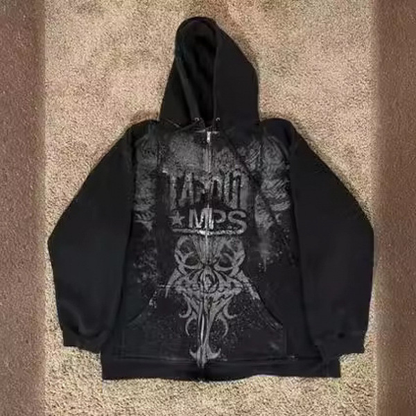 Retro fashionable hoody with zipper hip-hop style