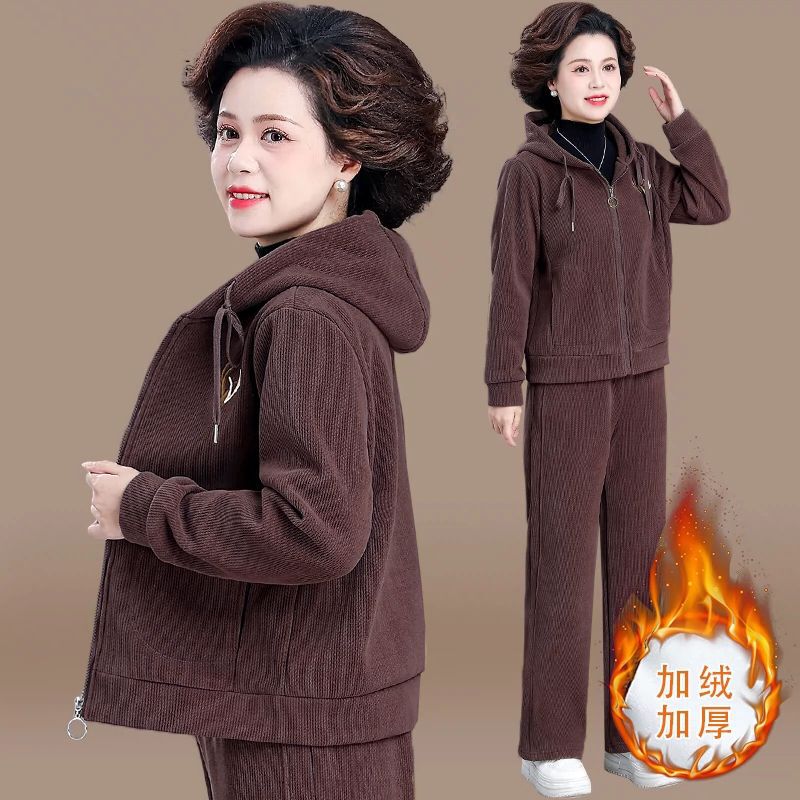 妈妈冬装套装加绒加厚运动服2025新款中老年女装秋冬休闲大码外套|undefined