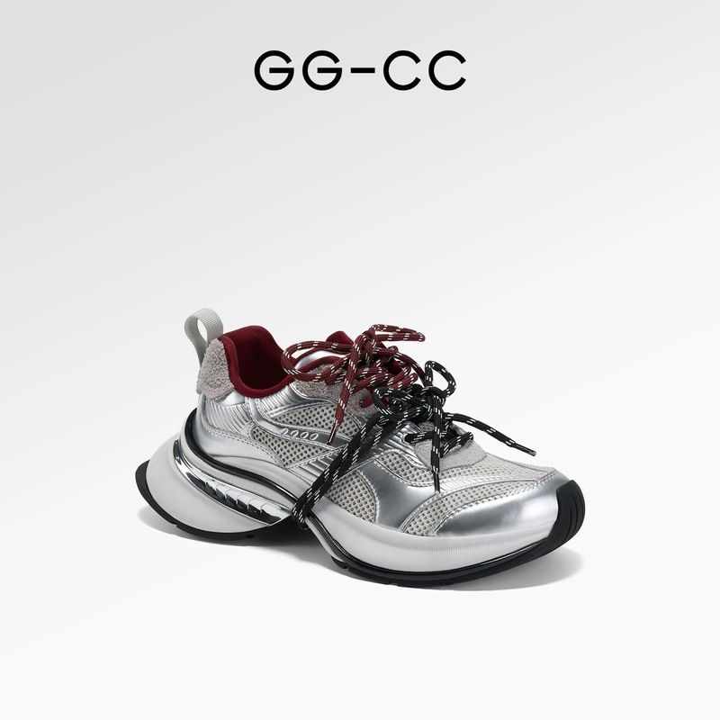 GGCC同款厚底增高老爹鞋女潮春夏2025新款撞色系带银色运动休闲鞋|undefined