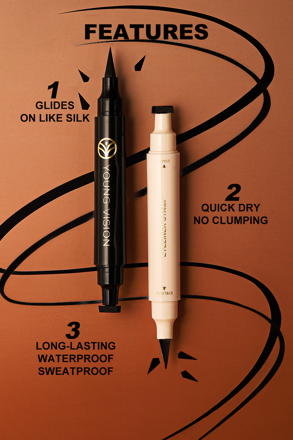 YOUNG VISION Black double-head seal eyeliner liquid pen is not easy to smudge triangular eyeliner Item Picture