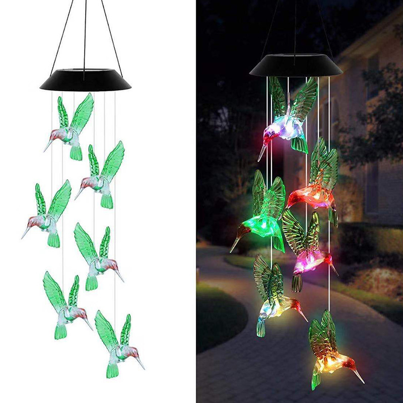 Solar Hummingbird Wind Chime Light, Home Lighting, Street Light, Colorful Gradient Decorative Atmosphere Light, Multi-Functional Outdoor Led
