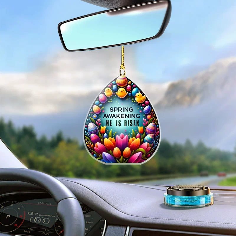 2D акриловая подвеска в виде пасхального яйца, он поднялся, трансграничные горячие продажи, плоские автомобильные Подвесные Брелки, украшения