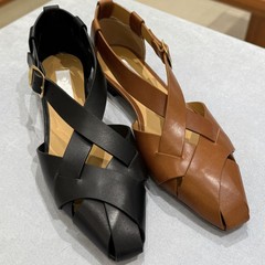 羊皮版 ~ 春夏ファッション黒フレンチレトロ編み先本革百合包包包ローマサンダル女