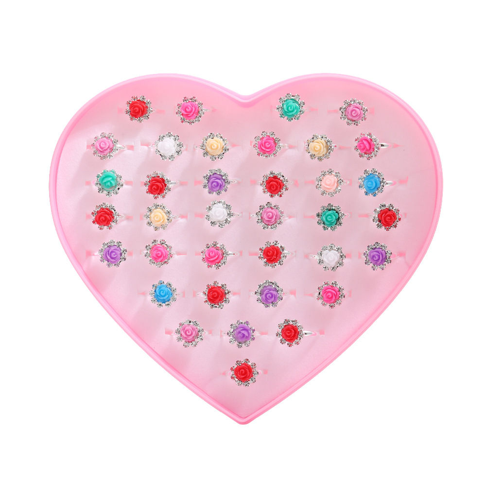 Flower Pattern Girl'S Gender Inlay Design Simple Style Flower Metal Inlay Rhinestones Girl'S Open Rings