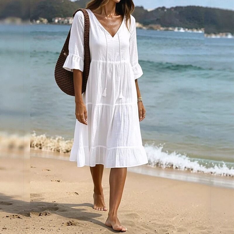 2026 Autumn Cross-Border European and American Amazon Independent Site Women's Layered Tassel Fashion Loose Vacation Dress for Women