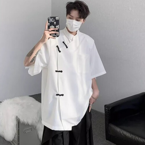 Source manufacturer New Chinese style, national style, men's style, plate button, Tang suit, China style, high-end, Zhongshan suit, Taoist robe, short-sleeved shirt