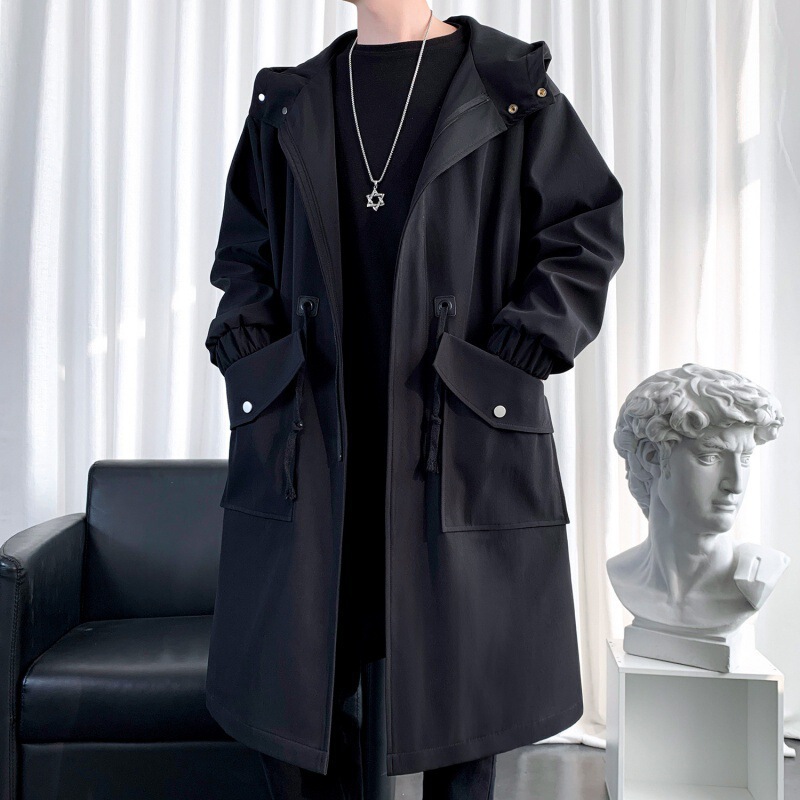 Trenchcoat Men's Mid-length Autumn and Winter New Arrival Men's Korean Style Fashionable Loose Over-the-Knee Parksuit Handsome Coat Jacket